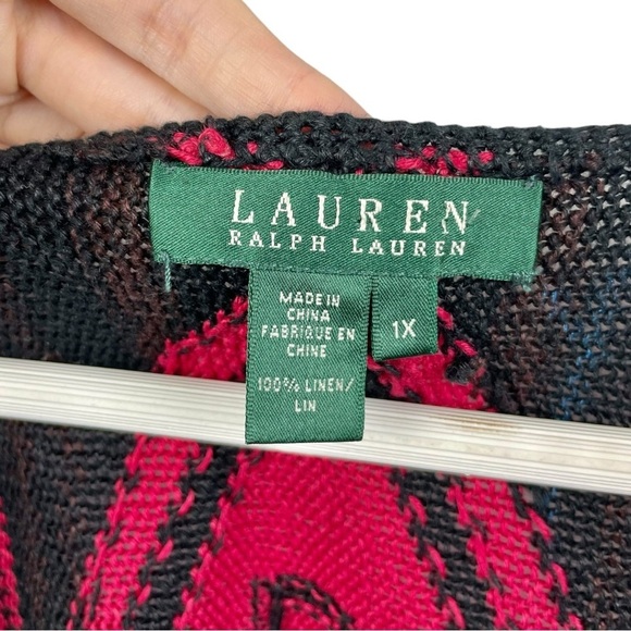 Lauren Ralph Lauren 100% Linen Southwestern Knit Vest in Black and Red Size 1X - Picture 5 of 6